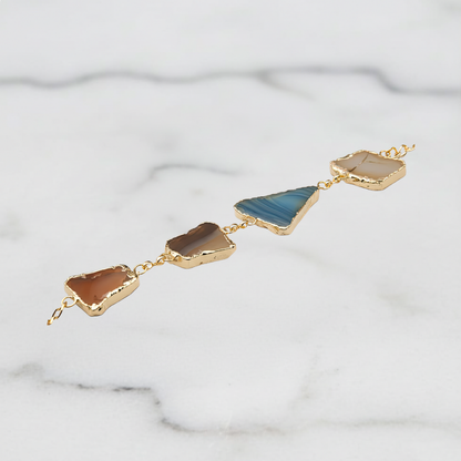 Blue and Earthy Brown Agate Slice Bracelet