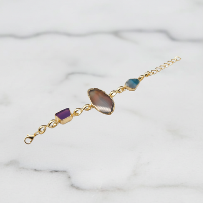 Gold-Plated Tri-Agate Statement Bracelet