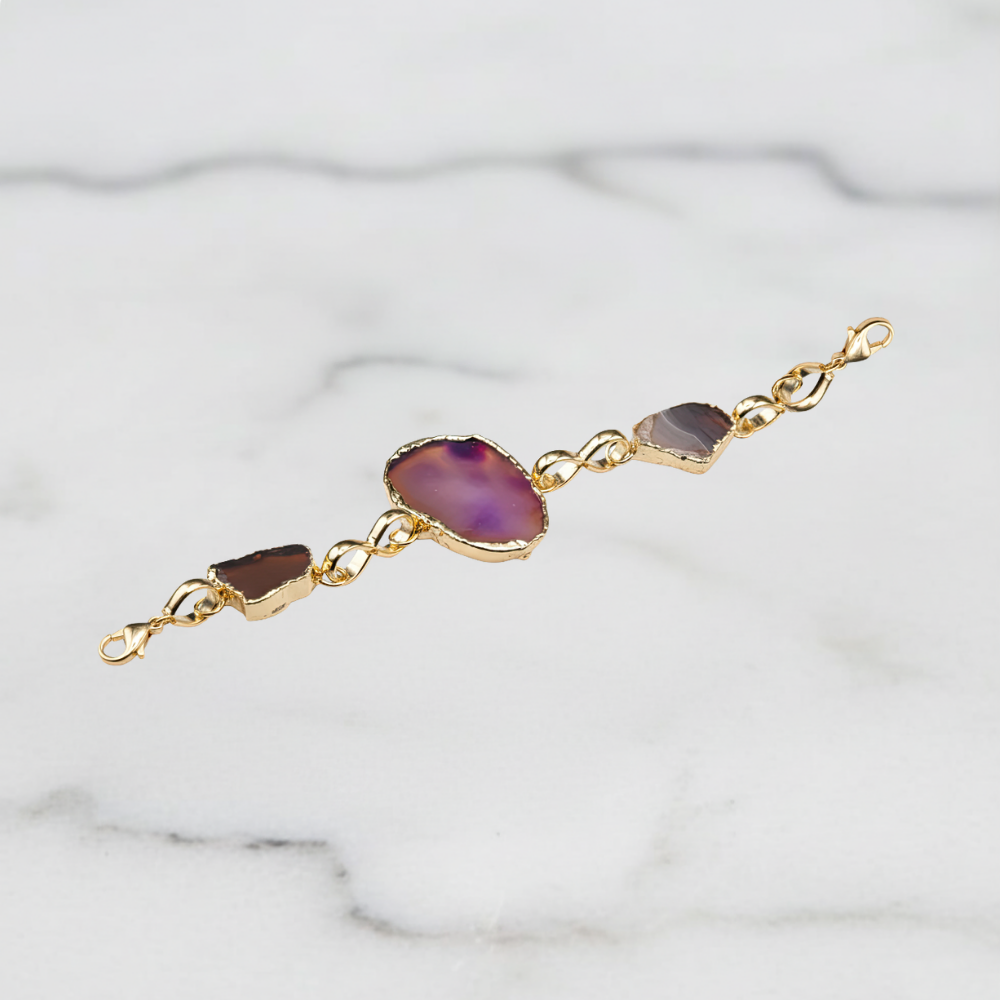 Vibrant Purple and Gray Agate Bracelet