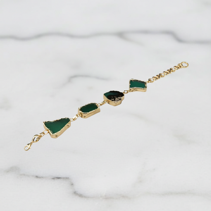 Gold Plated Green Agate Slice Bracelet