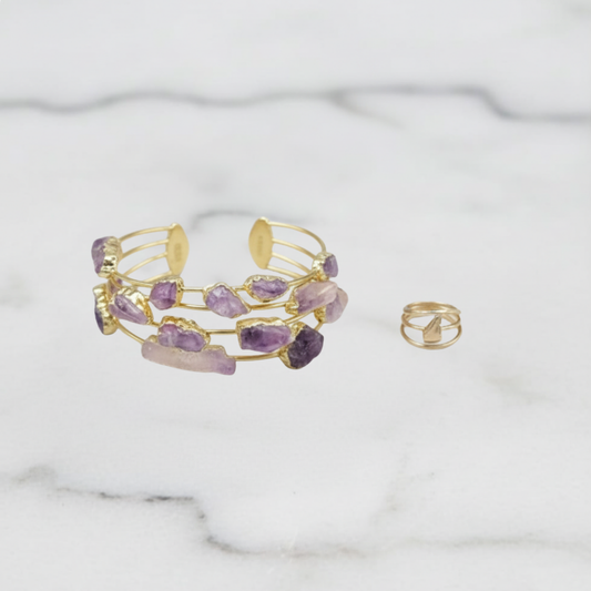 Handmade Raw Amethyst Bracelet and Ring