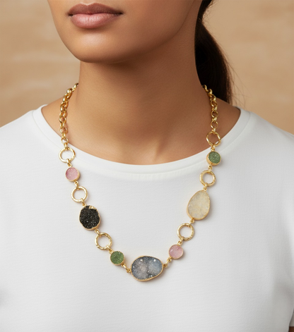 Gold-Plated Aurora Bliss Druzy Statement Necklace