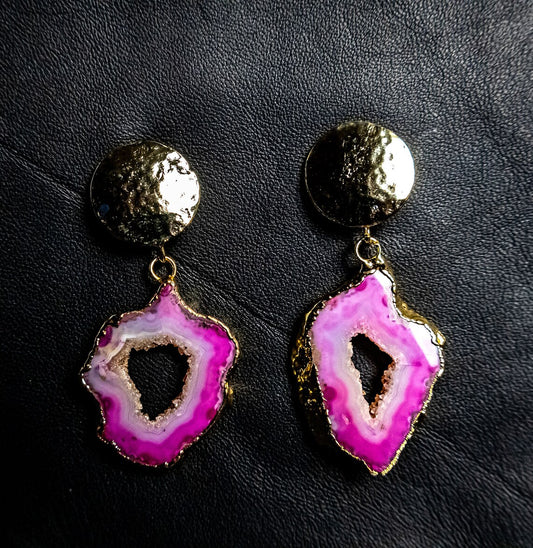 Pink Agate Geode Earrings