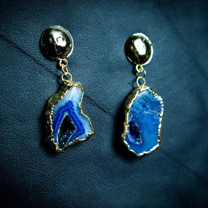 Blue Agate Slice Earrings