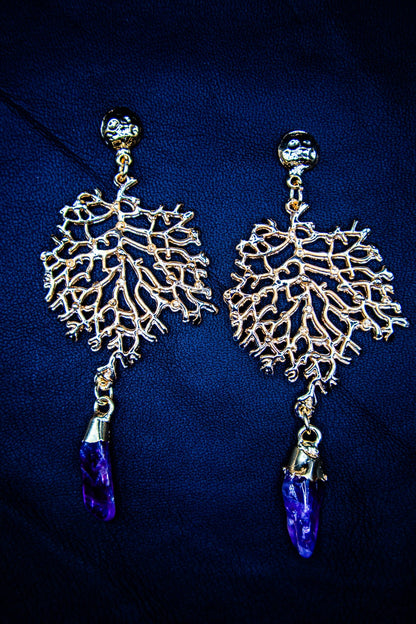 Natural Amethyst Gemstone Coral Earrings