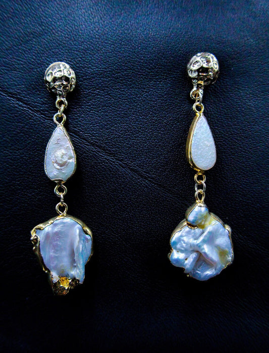 24k gold plated Earrings with Baroque pearl