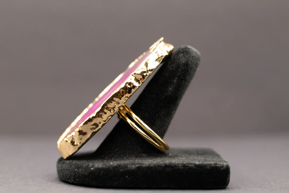 Pink Natural Agate Slice Ring
