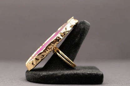 Pink Natural Agate Slice Ring