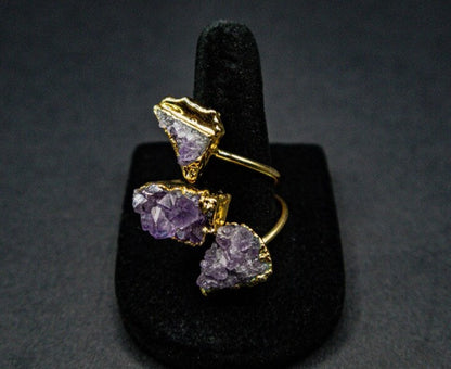 Three Raw Amethyst Ring