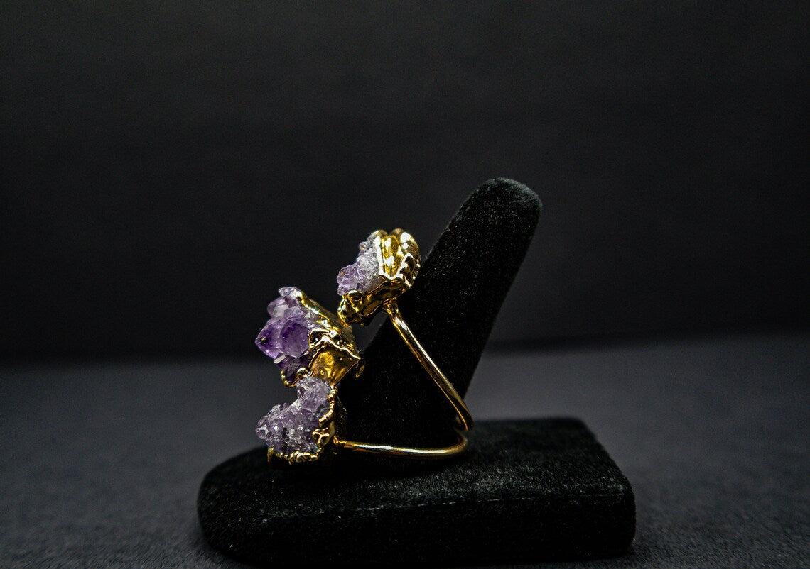 Three Raw Amethyst Ring