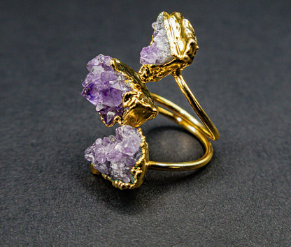 Three Raw Amethyst Ring