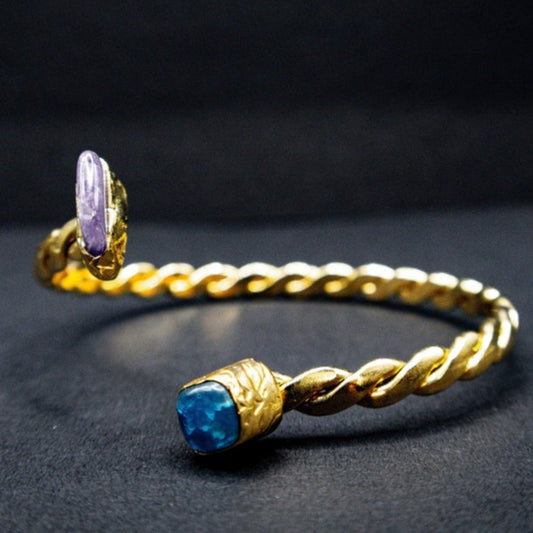 Natural Amethyst and Turquoise stone cuff bracelet