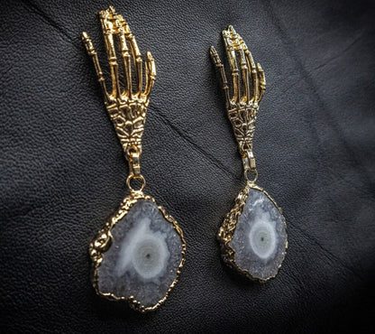 Natural Grey Druzy Agate Stone Earrings