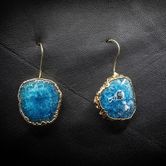 Sea Blue Agate Slice Earrings