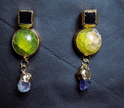 Natural Green Quartz Earring with amethyst underneath