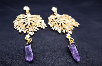 Natural Amethyst Gemstone Coral Earrings