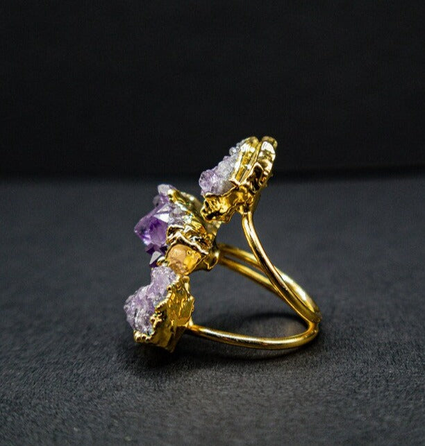 Three Raw Amethyst Ring