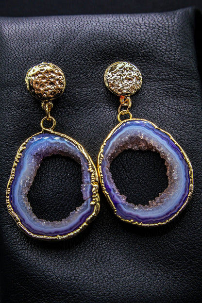 Purple Agate Slice Earrings