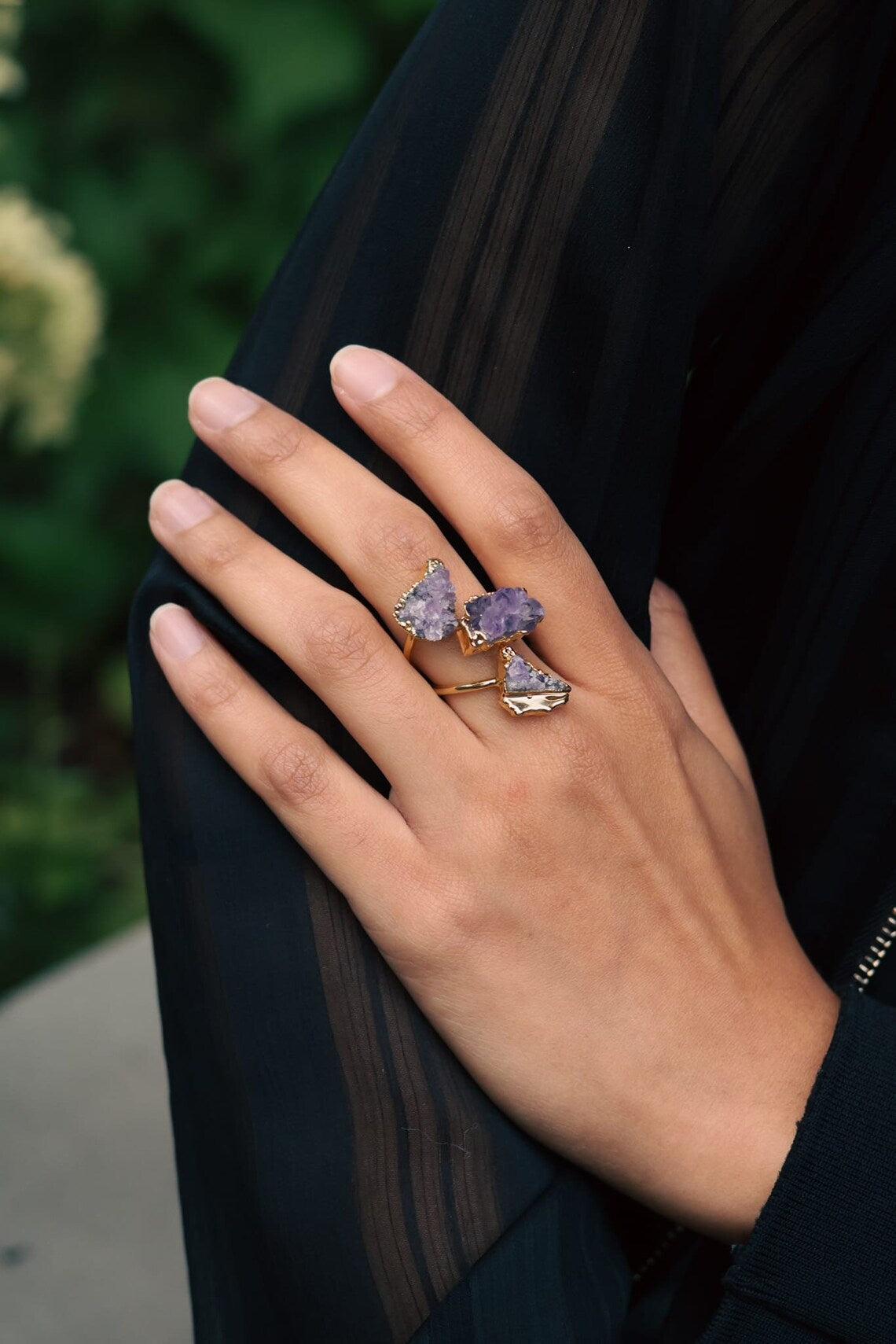 Three Raw Amethyst Ring