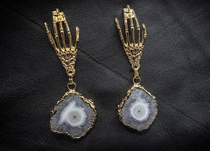 Natural Grey Druzy Agate Stone Earrings