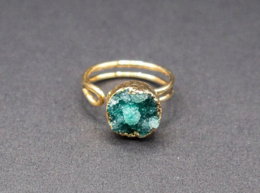 Blue Sugar Druzy Quartz Gold Ring