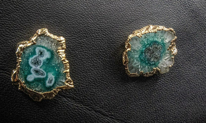 Teal Agate Slice Stud Earrings