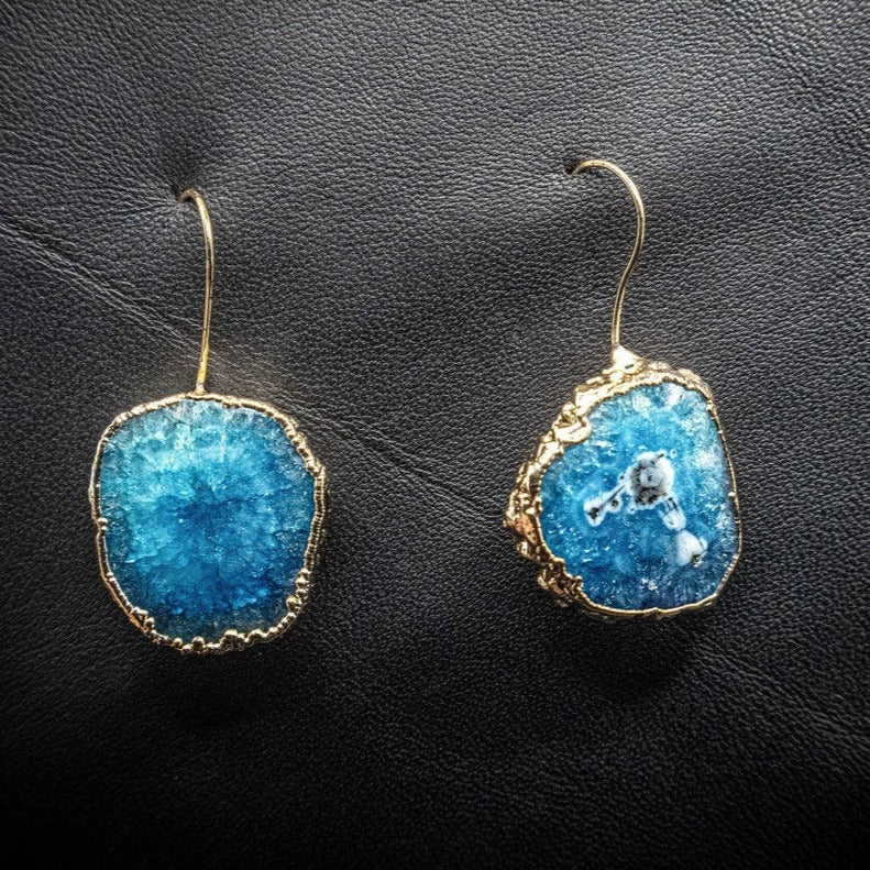 Sea Blue Agate Slice Earrings