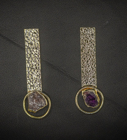 Natural Amethyst Gemstone Gold Earrings