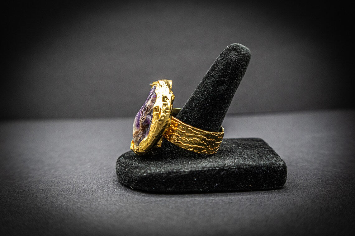 Natural Amethyst Gemstone Gold Ring