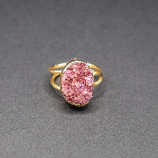 Cherry Pink Sugar Druzy Quartz Ring