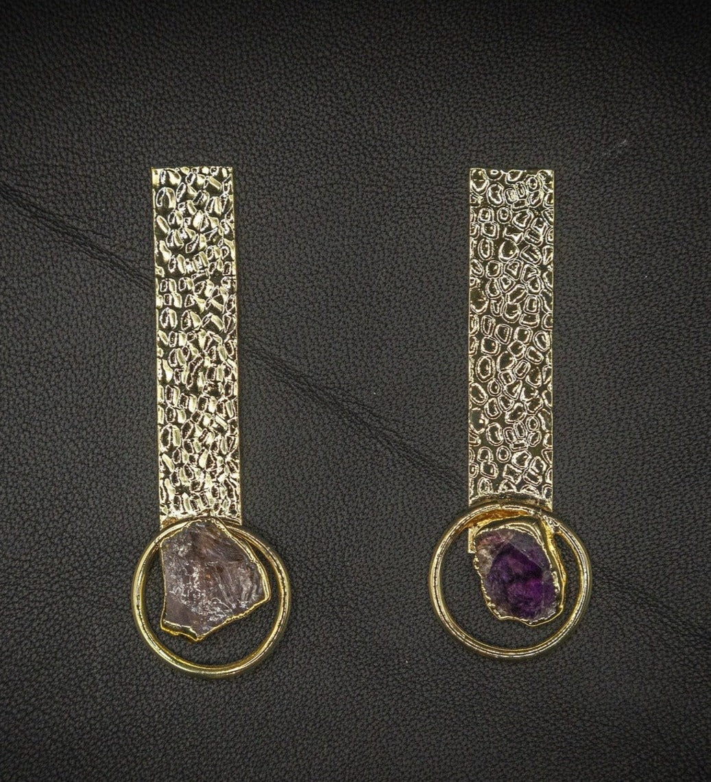 Natural Amethyst Gemstone Gold Earrings