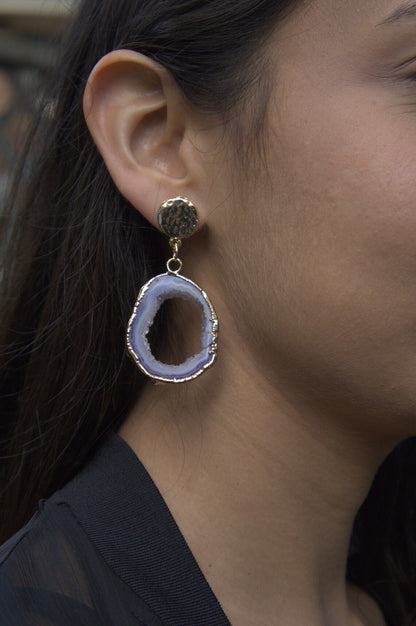 Purple Agate Slice Earrings