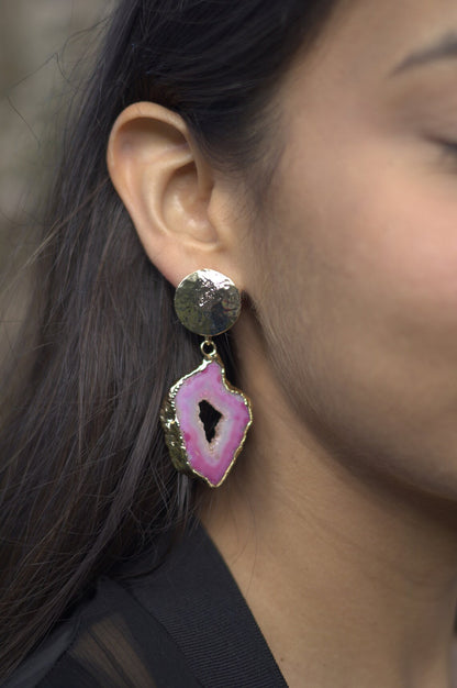 Pink Agate Geode Earrings