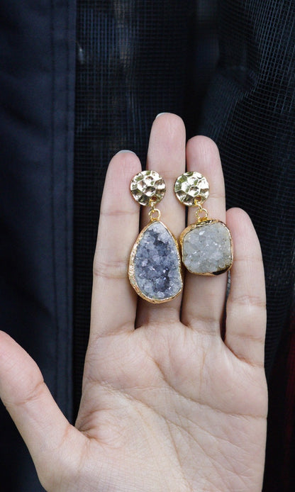 Mismatched Earrings With Sparkly Quartz