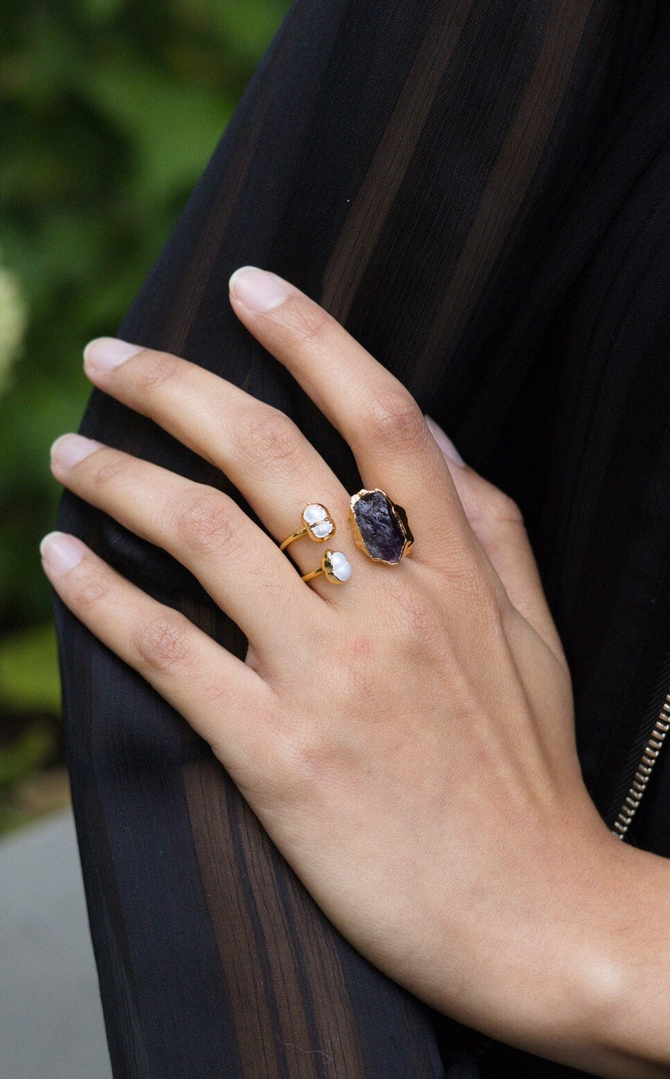 Natural Amethyst And Pearl Gemstone Ring