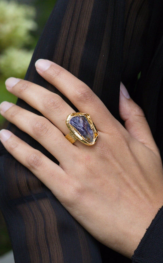 Natural Amethyst Gemstone Gold Ring