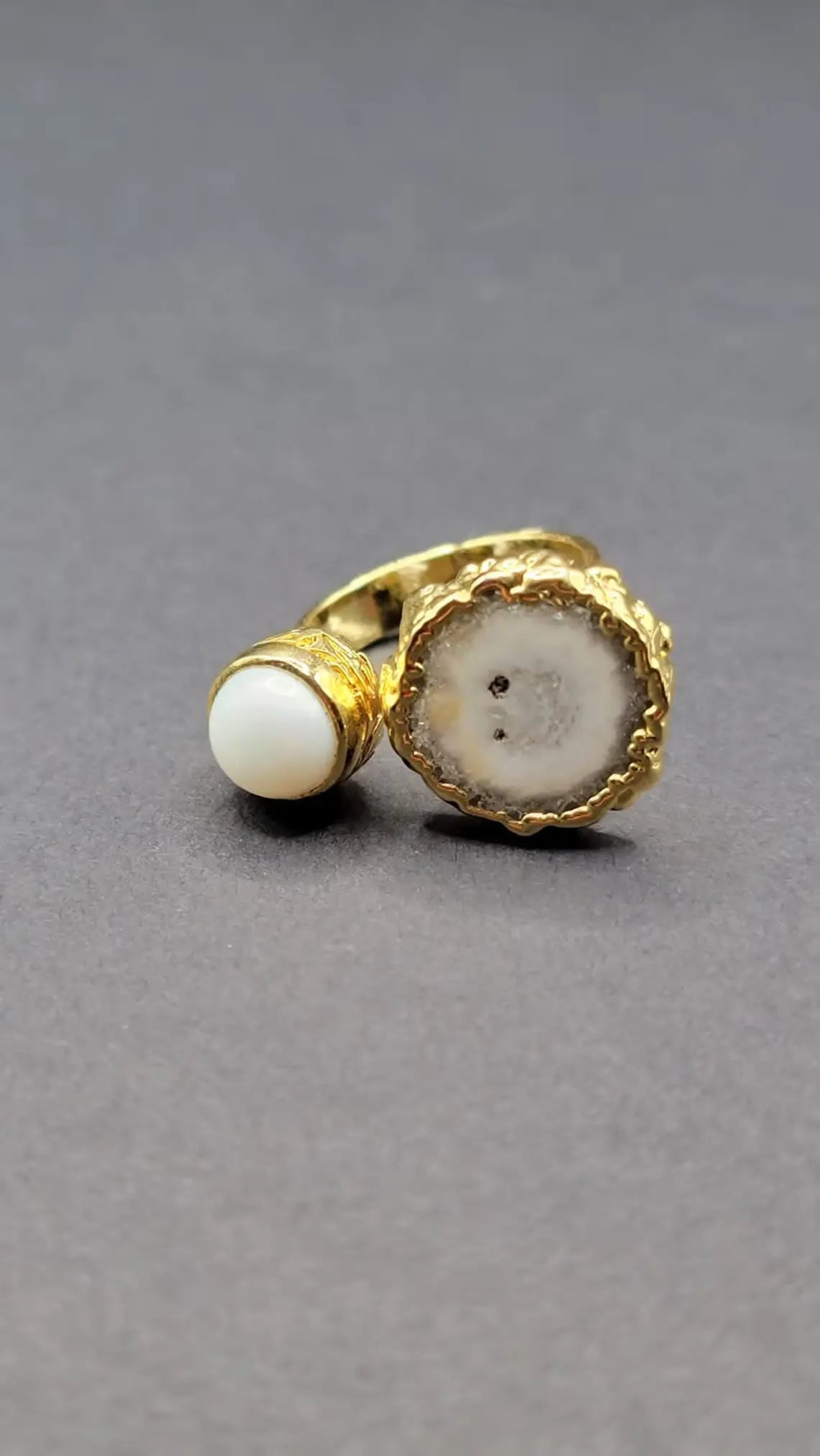 Agate Ring With Real Pearl