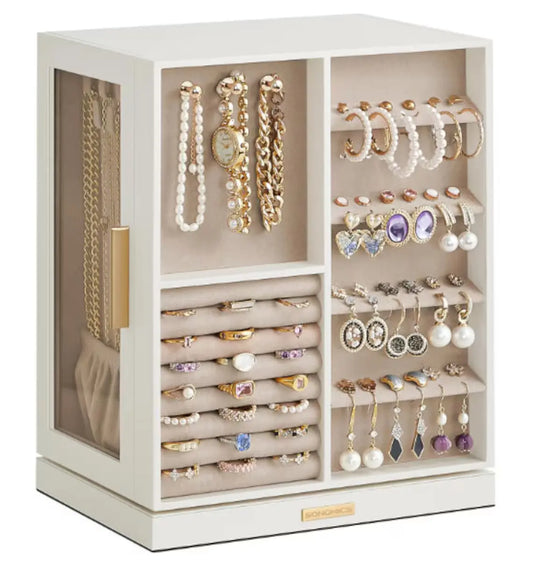 Handmade Wooden Rotating Jewelry Box With 5 Drawers