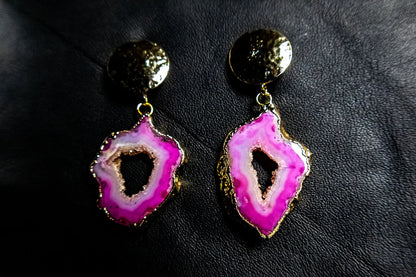 Pink Agate Geode Earrings