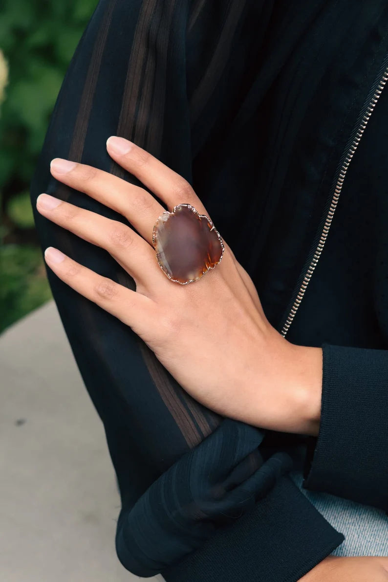 Brown Agate Slice Stone Ring