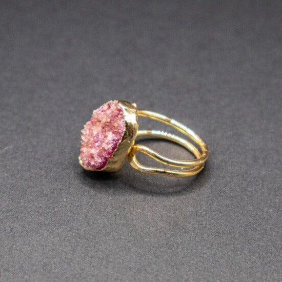 Cherry Pink Sugar Druzy Quartz Ring