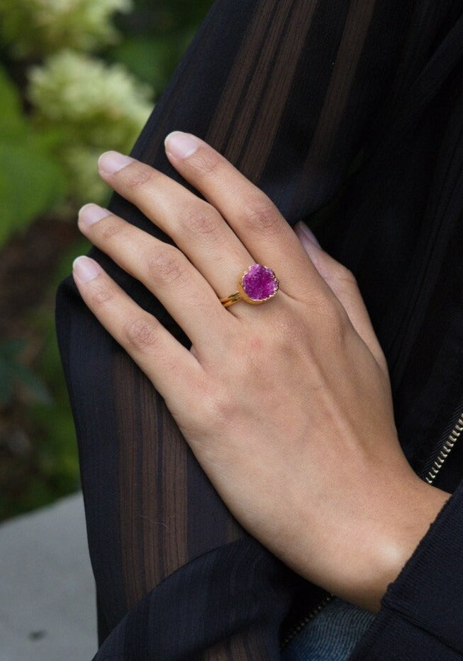 Purple Sugar Druzy Quartz Ring