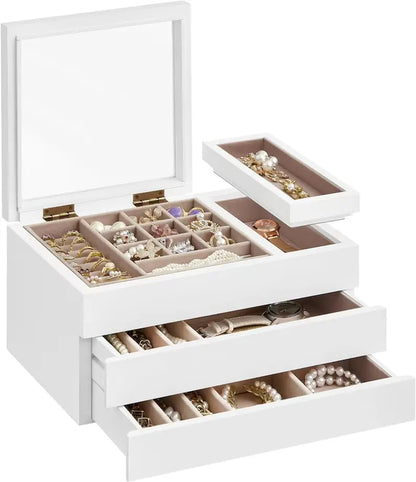 3 Layer Wooden Jewelry Box With Clear Lid