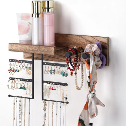 Wooden Hanging Jewelry Organizer Wall Mount