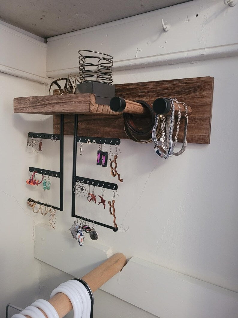 Wooden Hanging Jewelry Organizer Wall Mount