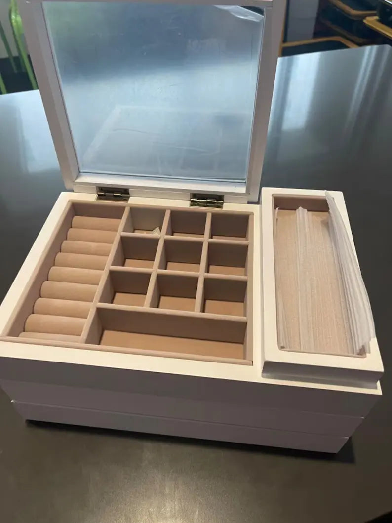 3 Layer Wooden Jewelry Box With Clear Lid