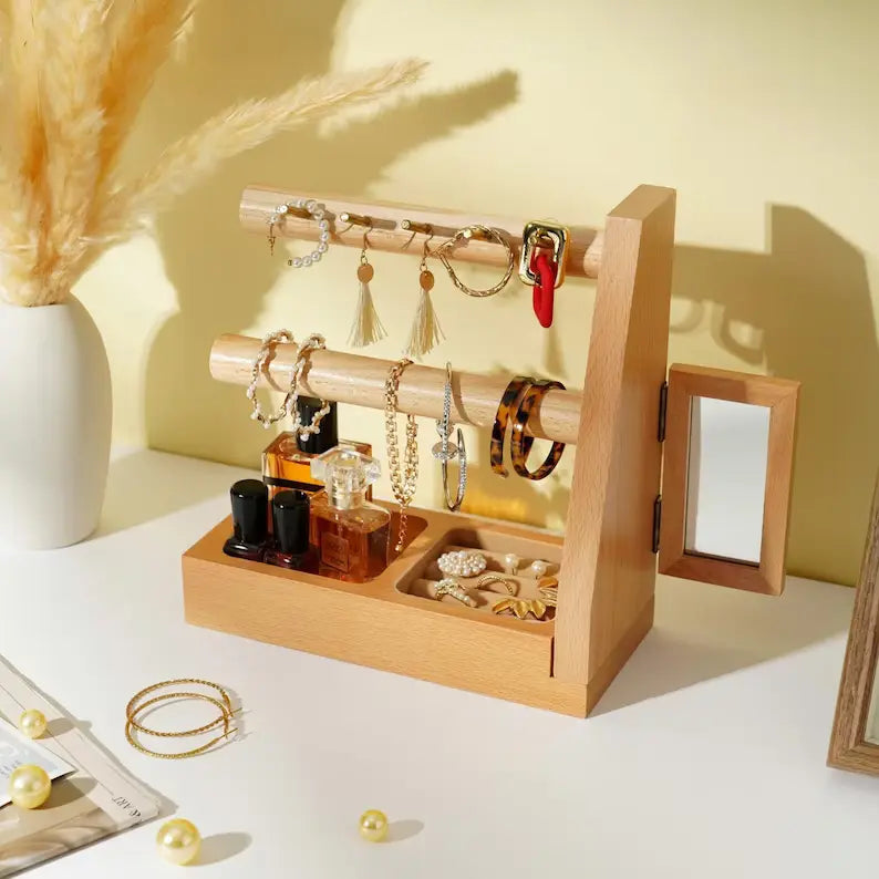 2 Tier Wooden Jewelry Holder Organizer