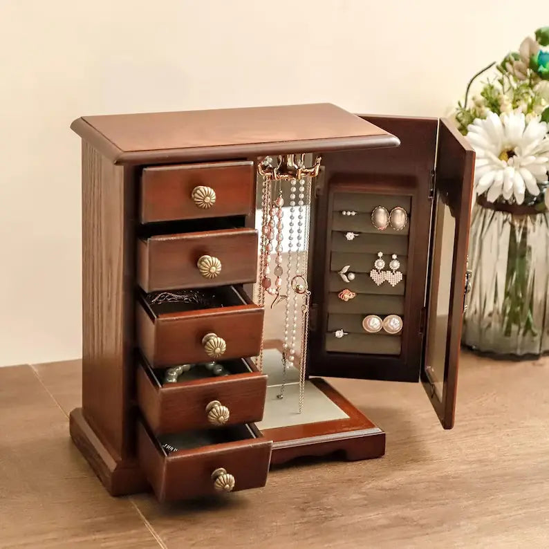 Wood Jewelry Box For Women With Drawers