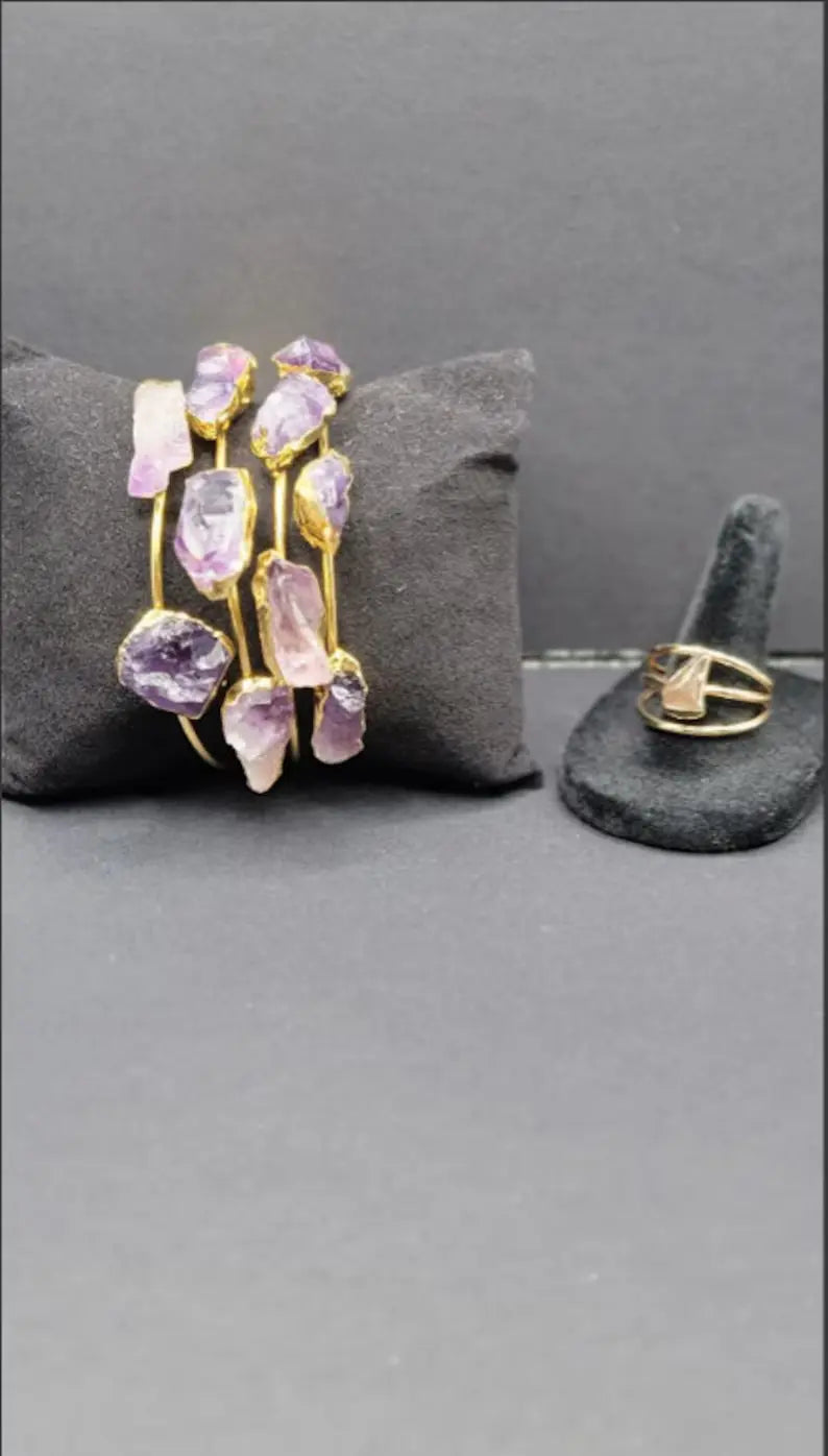 Handmade Raw Amethyst Bracelet and Ring