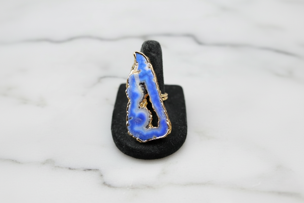 Azure Echo Agate Geode Ring